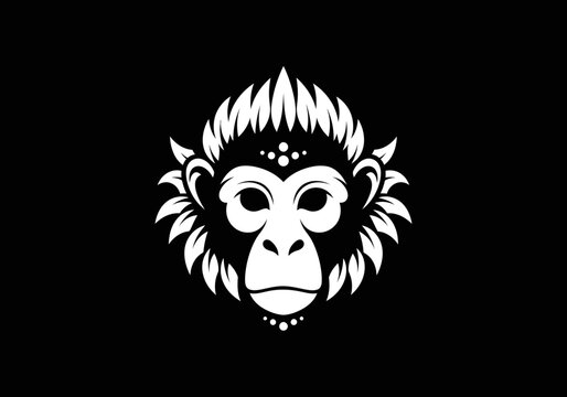 Stylized white monkey face logo on black background