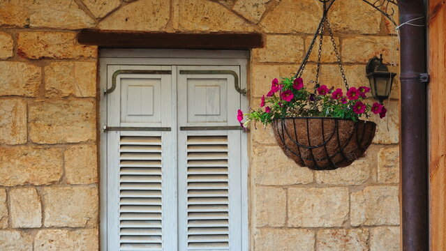 Natural Garden Details With Flowers Stone Textures And Rustic Outdoor Decor