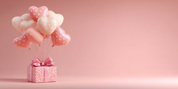 Pink gift box with heart shaped balloons polka dots 1