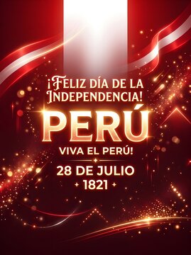Peru independence day poster with red background
