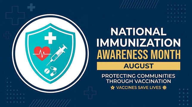 National immunization awareness month august poster with vaccine icon, awareness