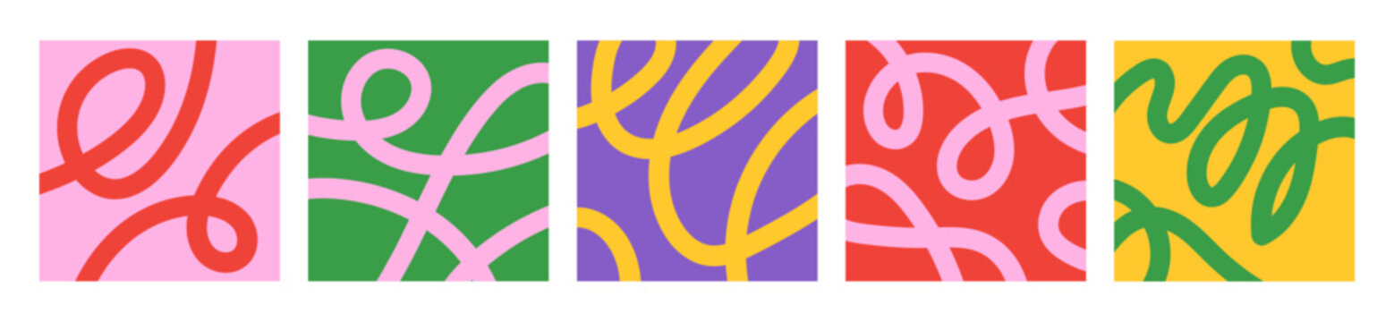 Abstract set square backgrounds with colorful dynamic linear shapes. Trendy vector illustration in style retro