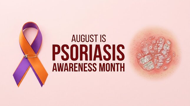National psoriasis awareness month concept with ribbon and skin inflammation