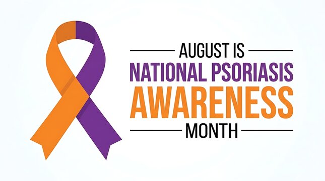 August national psoriasis awareness month graphic design with orange purple