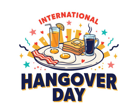 International Hangover Day Vector Art, Funny Morning After Celebration Isolated on White Background