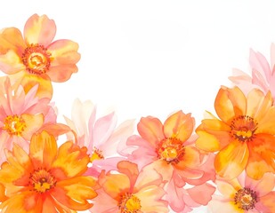 Obraz premium Bright Orange and Pink Flowers Border