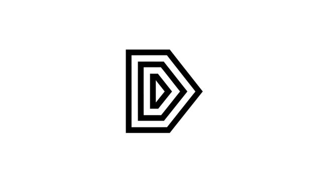 Modern black and white geometric letter D monogram logo.