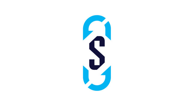 Modern blue letter S logo within stylized bracket shapes.