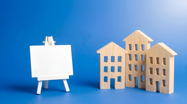 Real Estate Investment Concept with House Models and Blank Canvas
