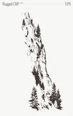 Rugged rock cliff with lone pine tree, hand drawn vector sketch illustration © TheMountBirdStudio