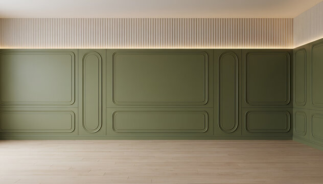 Modern Luxury Green Wall Panel Interior with Minimal Empty Room Mockup