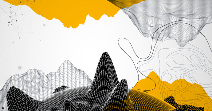 Trendy abstract wireframe background. Mountain art elements. Surface illustration. Vector.