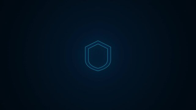 glowing blue shield icon with digital grid pattern, representing cybersecurity, data protection, and network security, ideal for technology and defense concepts