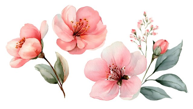 Soft Pink Camellia Flowers Watercolor Arrangement