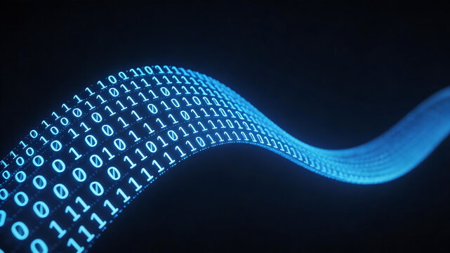 Binary code wave on dark background