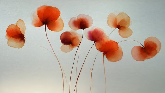 Floating Red Circles Abstract Flowers in Soft Light
