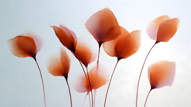 Delicate Orange Leaves Silhouetted Against Soft Blue Background