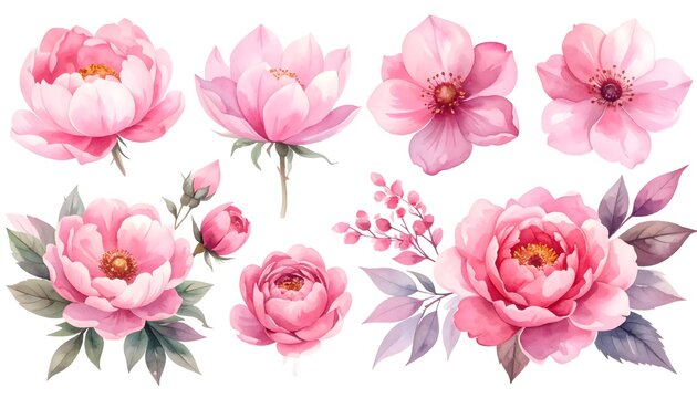 Pink Watercolor Peonies and Flowers Arrangement
