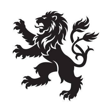 Heraldic lion rampant black silhouette vector icon