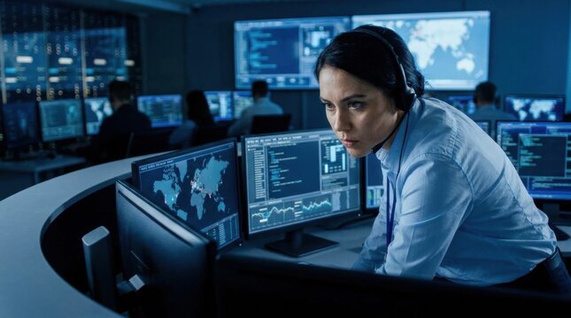 It specialist monitoring cybersecurity threats in a security operations center environment