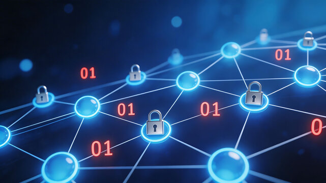 Digital network with lock icons