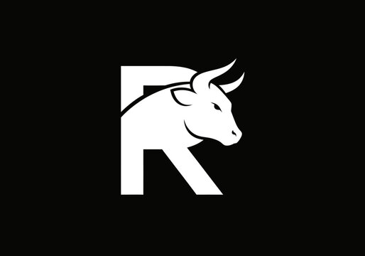 White bull head integrated into letter R monogram logo
