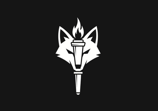 White fox head with flaming torch logo on black background