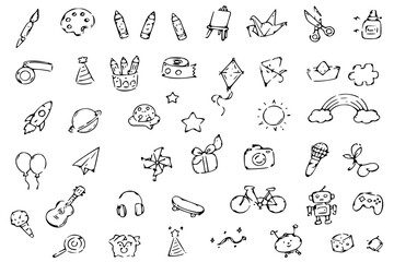 Obraz premium Hand Drawn Creative Learning and Fun Activities Outline Icons