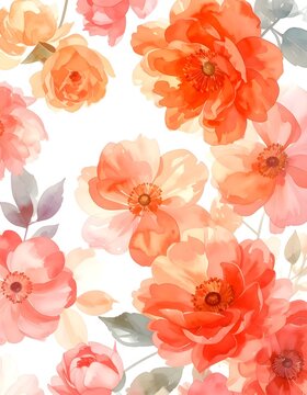 Vibrant Coral Peony Floral Pattern