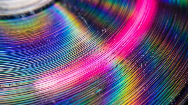 detailed Macro photo of macro cd surface neon pink showing abstract micro structural details and textures with professional studio lighting