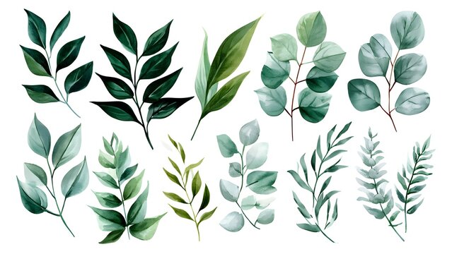 Soft Green Botanical Leaves Watercolor Arrangement