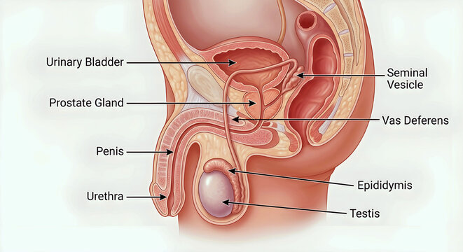 Male Human Urinary System Anatomy &ndash; 3D Medical Atlas Illustration.

