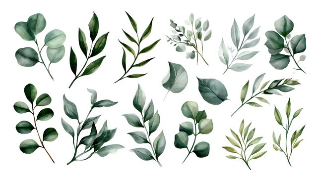 Green Eucalyptus Leaves Botanical Arrangement Watercolor