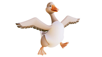 Cartoon goose with outstretched wings, running happily isolated on transparent background © Elena