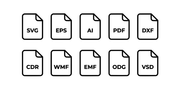 File Icons Representing Various Vector File Formats Arranged in Two Rows Featuring Icon, Format, Svg with Eps and Ai Elements