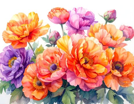 Vibrant Colorful Poppies Bouquet Floral Arrangement