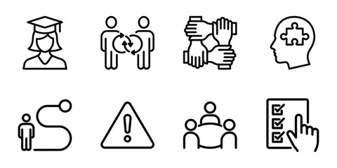 Fototapeta premium Professional development and teamwork vector line icons with teamwork education business cooperation