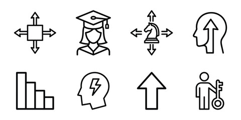 Fototapeta premium Set of business strategy and growth vector icons with business strategy leadership development education