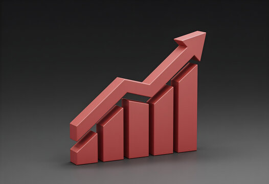 3D-rendered bar chart with upward trend arrow