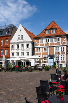 Hansestadt Stade am Flusslauf der Schwinge, Innenstadt/Altstadt am Fischmarkt