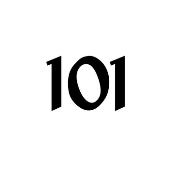 Black number 101 elegant serif typography design isolated on white background