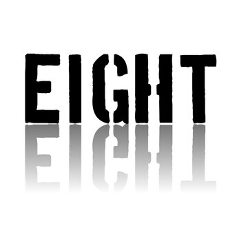 Minimalist black stencil text eight with mirror reflection, numerical graphic art inspired by timestamp 20260709_172040, bold design element