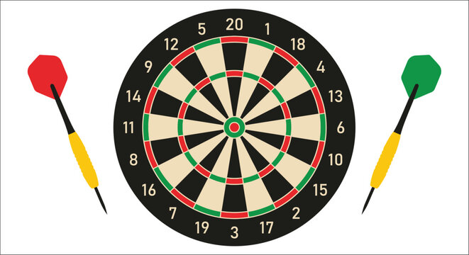 Dartboard with two darts vector illustration on a white background with numbered segments game target