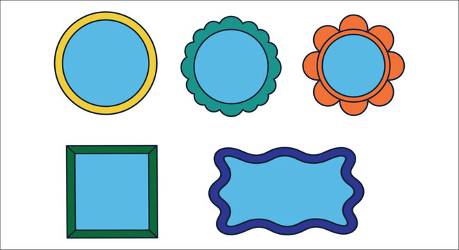 Assorted frame shapes with colored borders on a white background picture border geometric circular floral