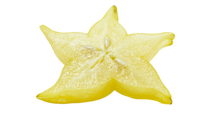 Fototapeta premium Yellow star fruit slice with visible seeds, isolated on transparent background