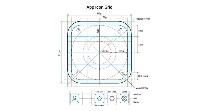 App Icon Design Blueprint - UI UX Grid and Guidelines