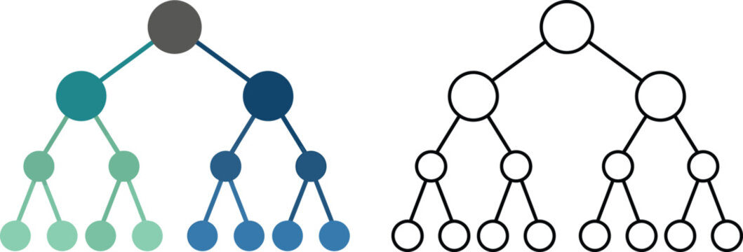 Binary tree data structure visualization one colored and one outline version for algorithms and computer science concepts