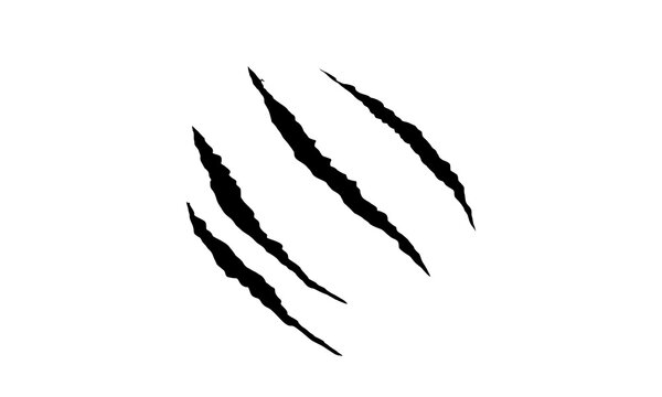 Black claw scratch marks with sharp ripped slash effect creating a fierce attack symbol. Abstract claw tear design ideal for horror, gaming, action posters and dramatic creative projects.