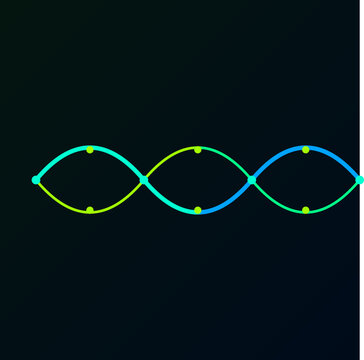 Abstract neon double helix DNA sequence illustration representing bioinformatics biotechnology and genetic research dark background