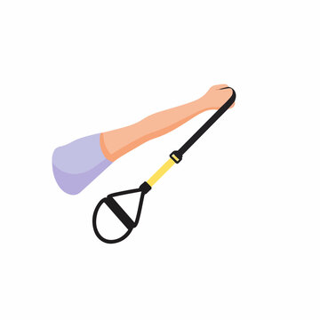 Arm pulling suspension trainer strap vector illustration. TRX fitness workout and strength training concept. Flat design element